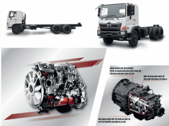 Động cơ và hộp số trên xe chở xăng dầu bồn hợp kim nhôm HINO FM