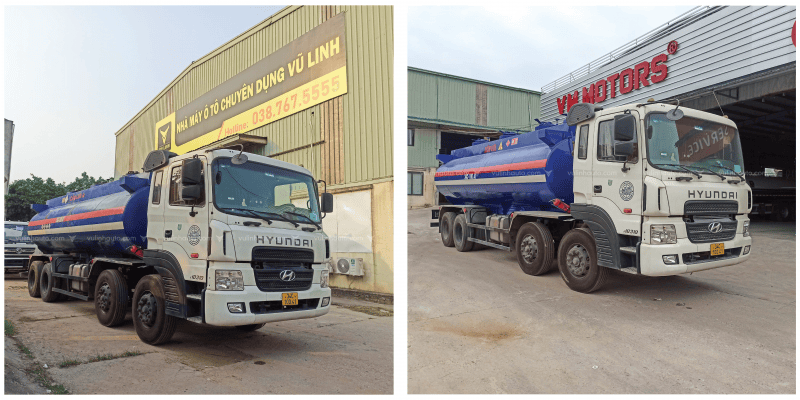 Xe chở xăng dầu HYUNDAI HD320 sau khi sử dụng dịch vụ sơn xe xi téc