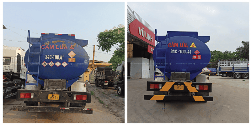 Xe chở xăng dầu HYUNDAI HD320 sau khi sử dụng dịch vụ sơn xe xi téc