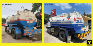 Xe chở xăng dầu FUSO sau khi sử dụng dịch vụ sơn xe xi téc