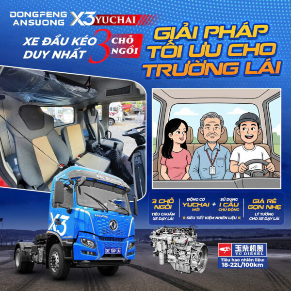 Xe đầu kéo tập lái Dongfeng X3 4x2 – bản 3 chỗ ngồi độc nhất 1 dongfeng x3 yuchai