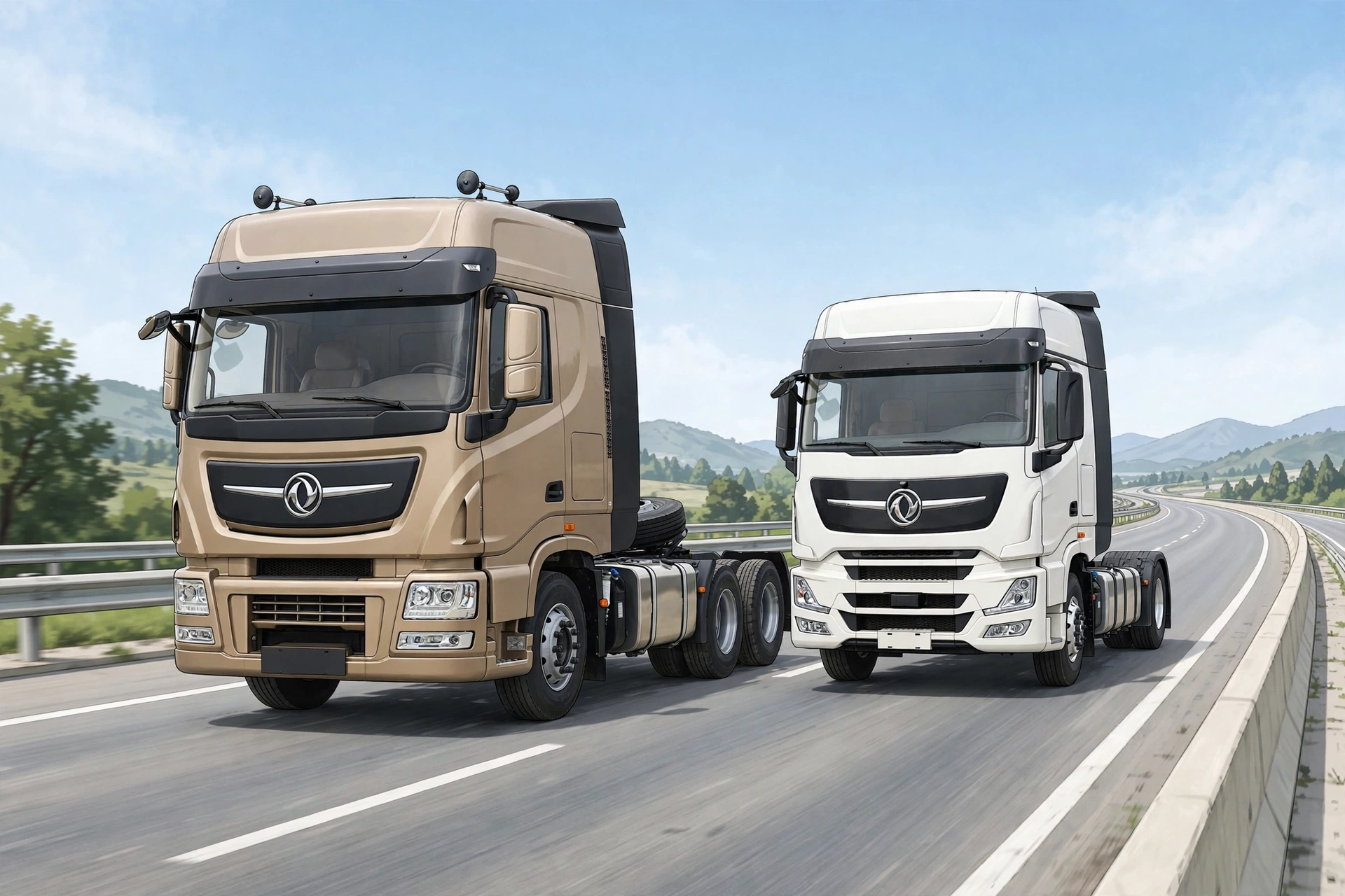Hai xe đầu kéo Dongfeng X3 và X7 trên đường cao tốc