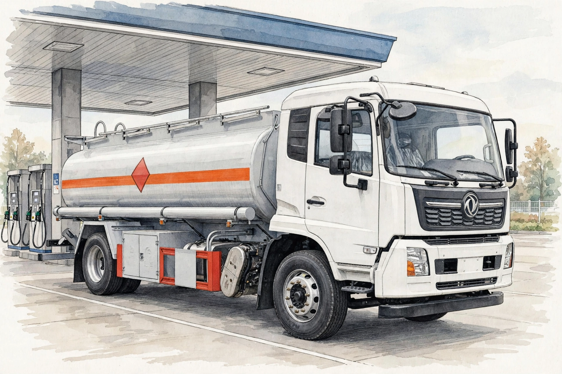 Xe bồn xăng dầu Dongfeng 12 khối tại cây xăng
