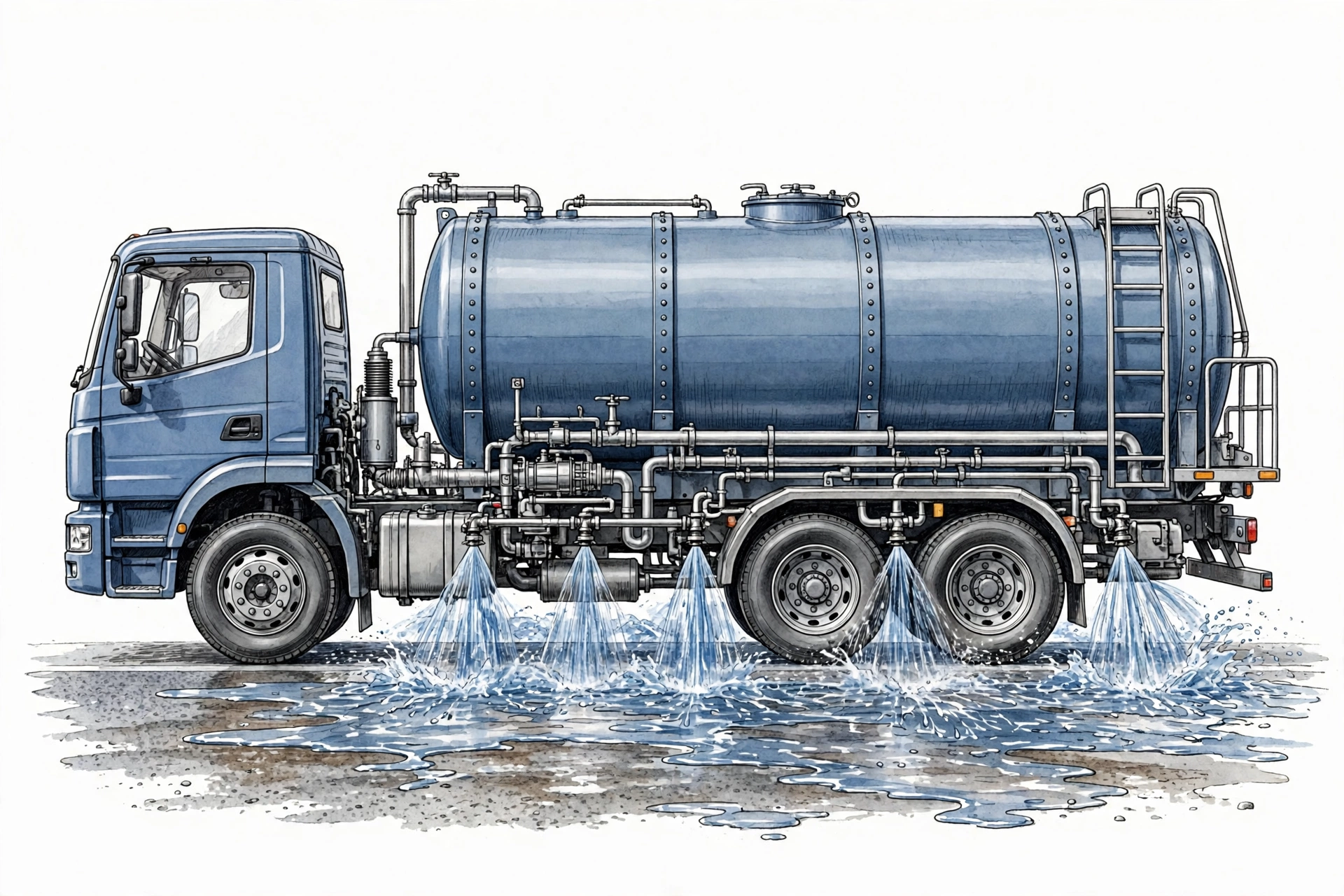 Xe phun nước rửa đường 12 khối đang phun rửa mặt đường