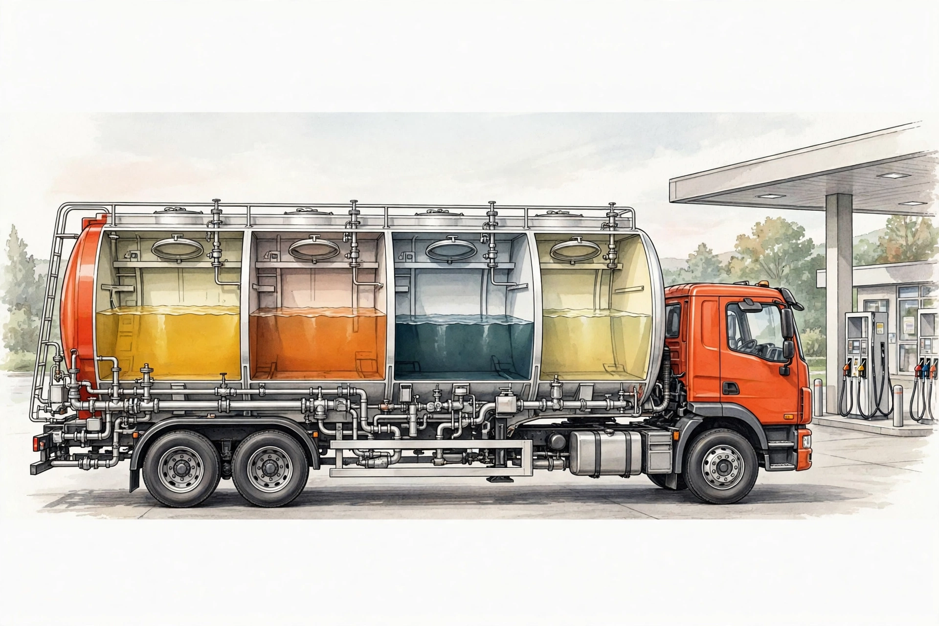 Xe bồn xăng dầu nhiều ngăn