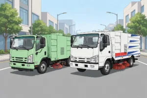 Anh minh hoa so sanh xe quet duong Isuzu va Dongfeng