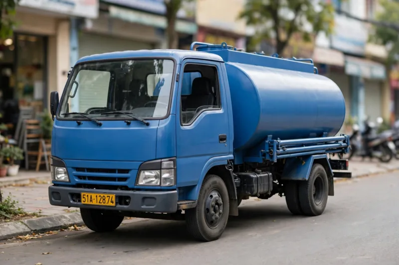 Xe phun nước rửa đường Howo 9 khối đỗ trên tuyến phố đô thị