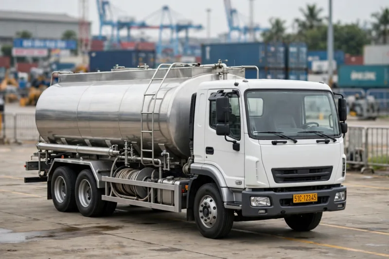 Xe bồn chở xăng dầu 15 khối đỗ tại kho cảng