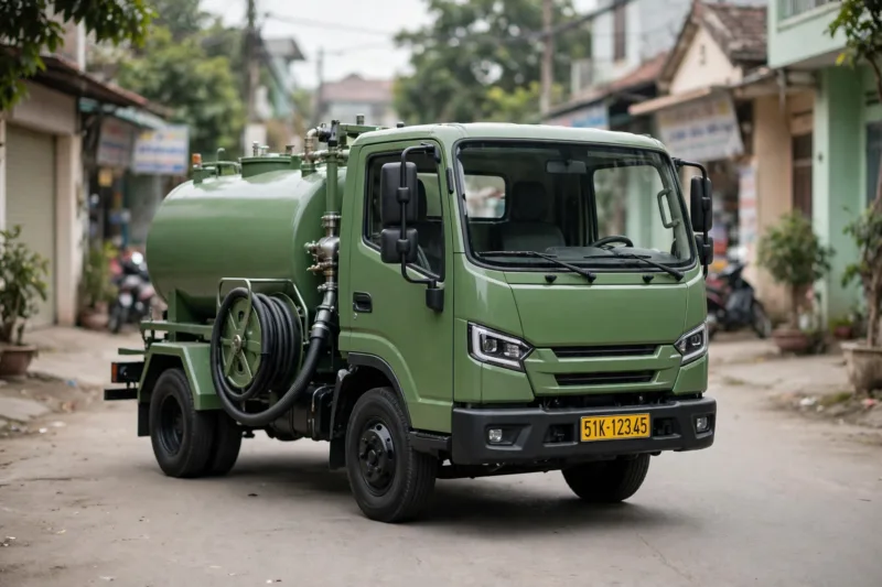 Xe hút bùn 6 khối đỗ tại khu dân cư
